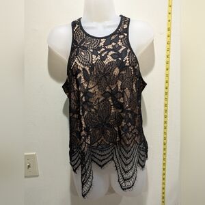 Express Black and Tan Lace Tank Top S/P